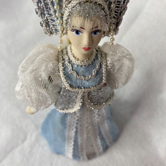 Traditional Russian Folk Doll Blue Dress W/Silver & Lace Handcrafted Collectible - Picture 6 of 11